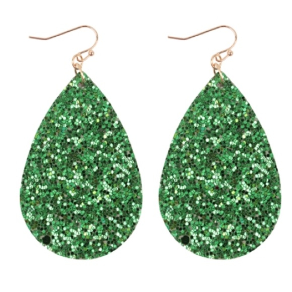 NEW! Green Glitter Teardrop Earrings